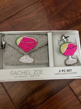 Rachel Zoe Pink & Silver Beaded Cocktail Card Case with Charm